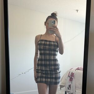 Plaid brown mini body con dress